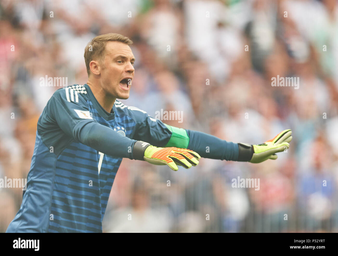Moscow, Russia, 17 June 2018. Germany - Mexico, Soccer, Moscow, June 17, 2018 Manuel NEUER, DFB 1 Torwart, Emotions, feelings, reaction, anger, furious, scream, rage, action, aggressive, aggression,  GERMANY - MEXICO FIFA WORLD CUP 2018 RUSSIA, Group F, Season 2018/2019,  June 17, 2018 L u z h n i k i Stadium in Moscow, Russia.  © Peter Schatz / Alamy Live News Stock Photo