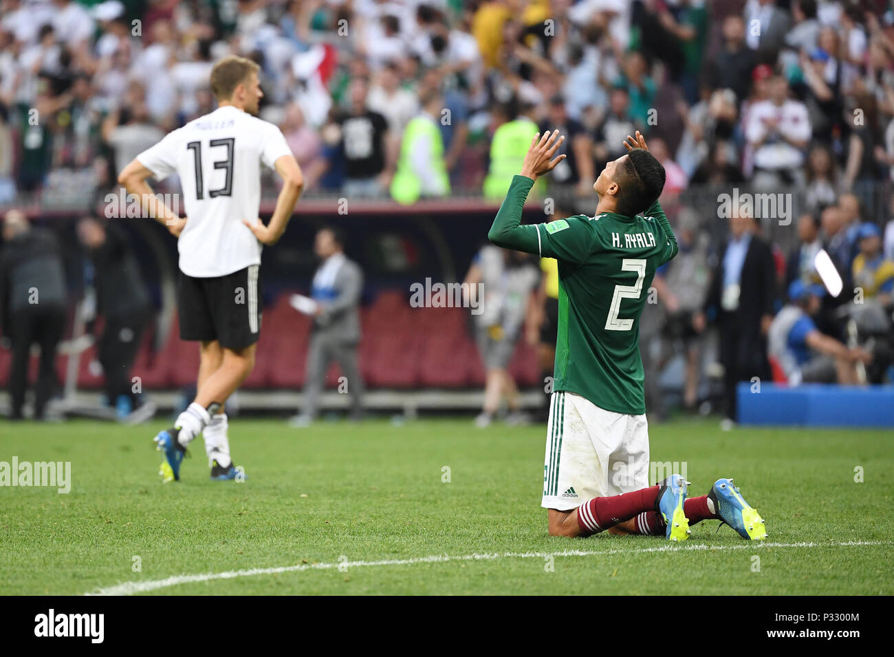 Moscow, Russia. 17th June, 2018. Hugo Ayala (Mexico) celebrates the victory. GES/Football/World Cup 2018 Russia: Germany - Mexico, 17.06.2018 GES/Soccer/Football/Worldcup 2018 Russia: Germany vs Mexico, Moscow, June 17, 2018 | usage worldwide Credit: dpa/Alamy Live News Stock Photo