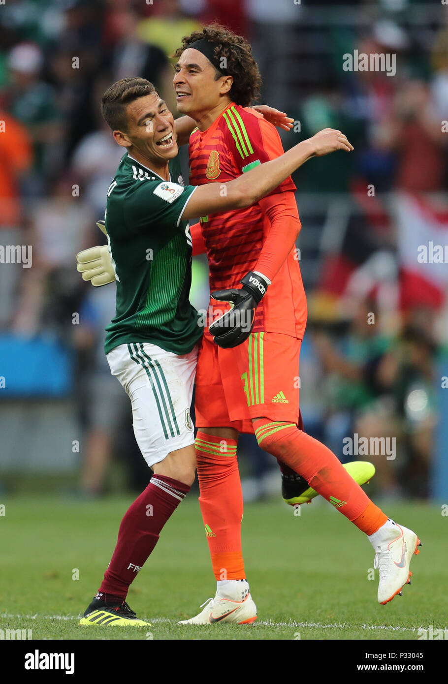 Moscow, Russia, 17 June 2018. Hector Moreno & Ochoa Guillermo GERMANY V MEXICO GERMANY V MEXICO, 2018 FIFA WORLD CUP RUSSIA 17 June 2018 GBC8220 2018 FIFA World Cup Russia STRICTLY EDITORIAL USE ONLY. If The Player/Players Depicted In This Image Is/Are Playing For An English Club Or The England National Team. Then This Image May Only Be Used For Editorial Purposes. No Commercial Use. The Following Usages Areso Restricted EVEN IF IN AN EDITORIAL CONTEXT: Use in conjuction with, or part of, any unauthorized audio, video, data, fixture lists, club/league logos, Betting, Games or any 'live' ser Cr Stock Photo