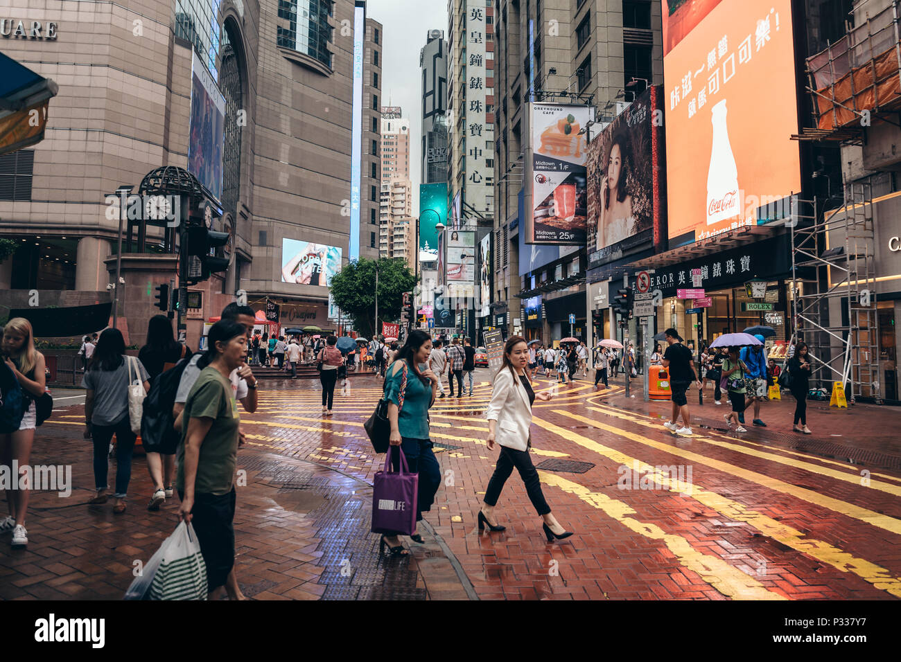 June 15, 2018 Causeway Bay, Hong Kong Busy street with advertising