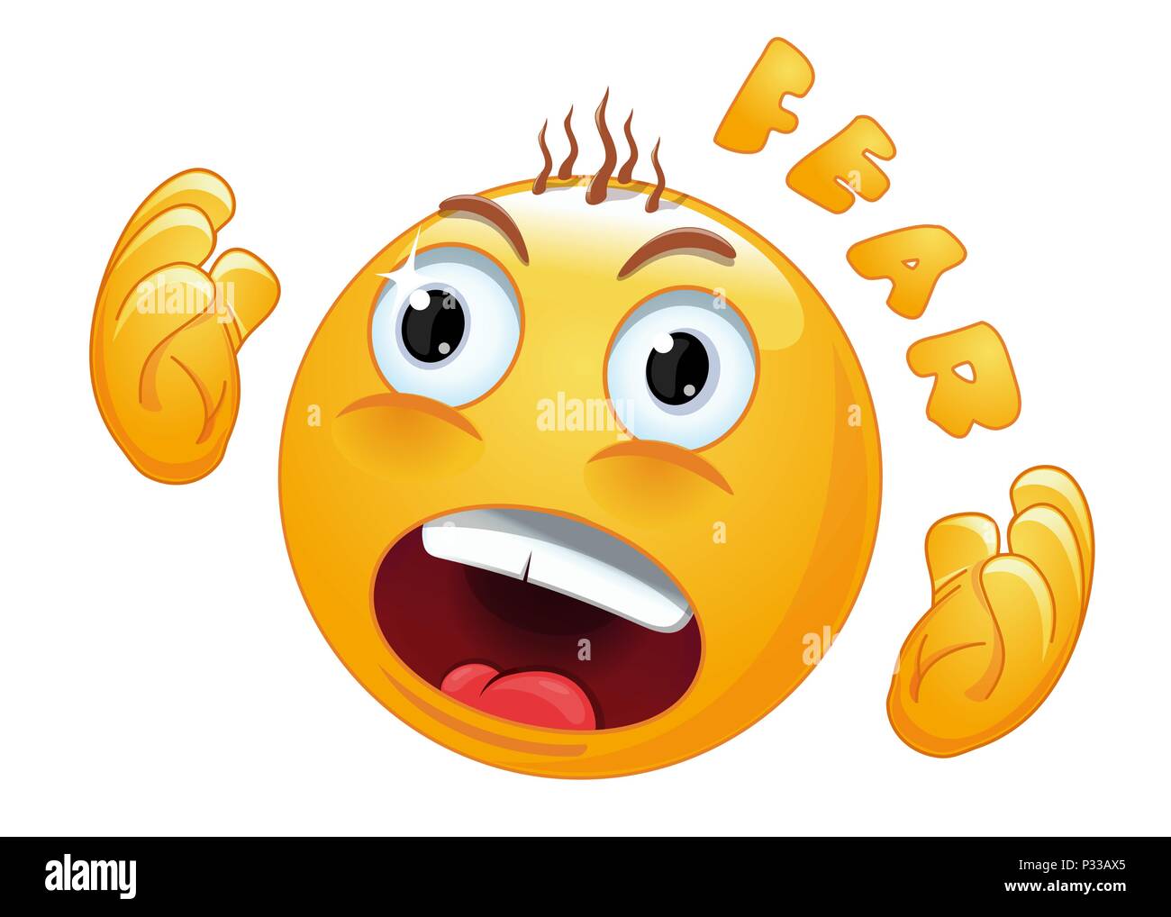 Emoticon face in horror. The frightened smiley screams in fear. Panic  emoticon. Emoji hair stood on end with fear. Vector illustration Stock  Vector Image & Art - Alamy