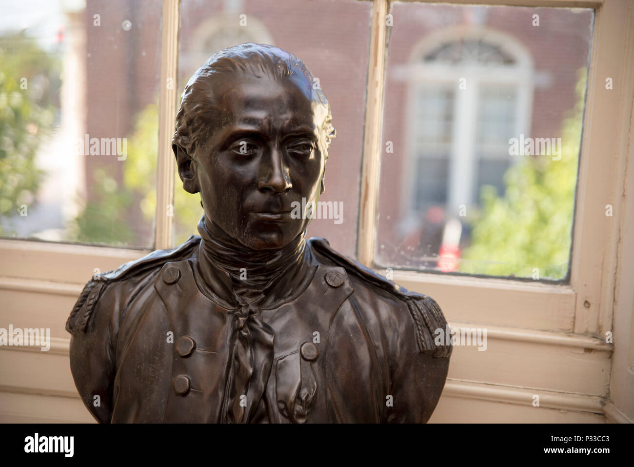 Bust of Captain John Paul Jones is permenantly on display at an exhibit at the John Paul Jones House in Portsmouth, New Hampshire. The John Paul Jones House was declared a National Historic Landmark in 1972. (U.S. Navy photo by Mass Communication Specialist 2nd Class Charlotte C. Oliver/released) Stock Photo