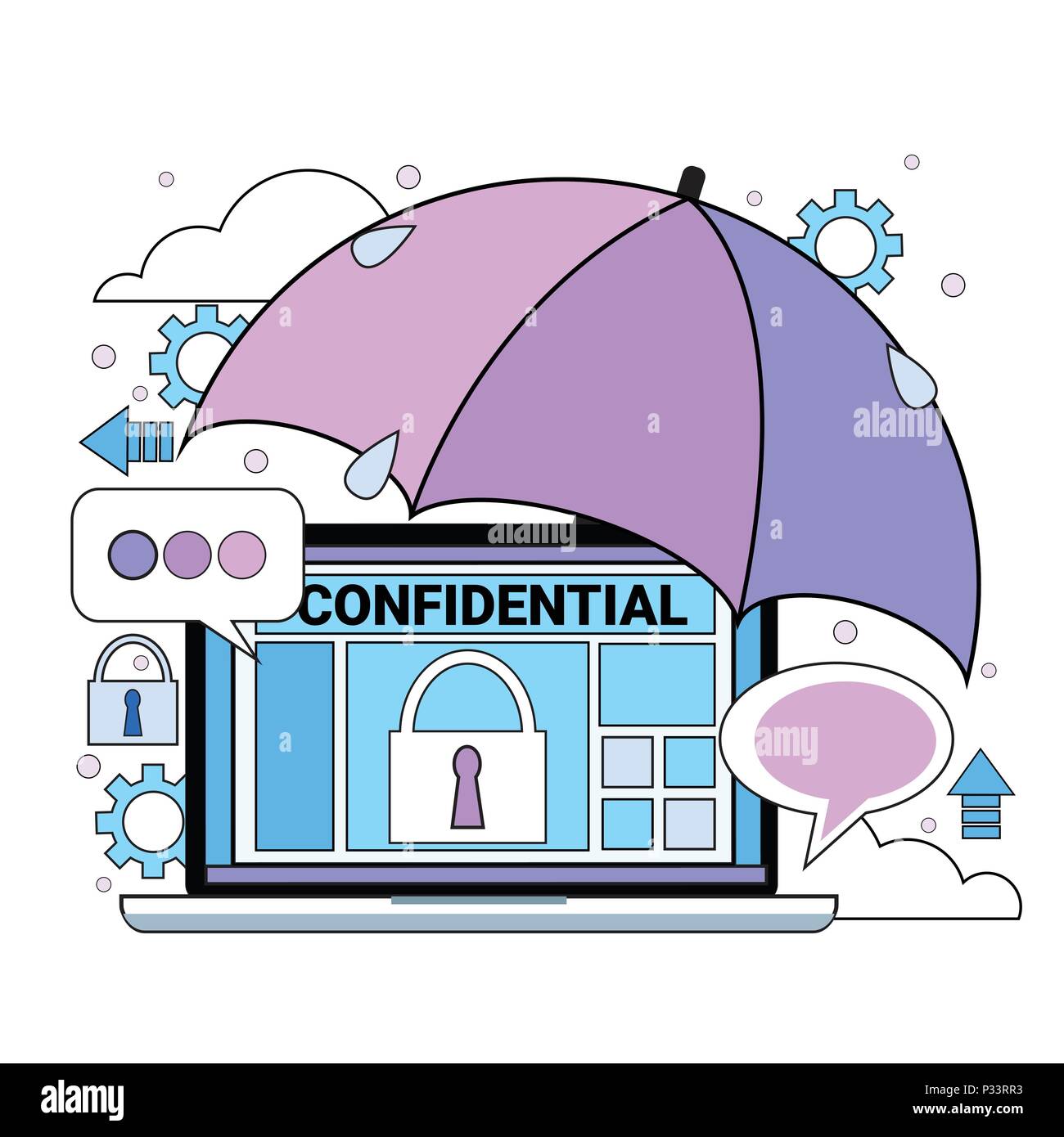 data safety cloud shield tablet padlock umbrella over synchronization