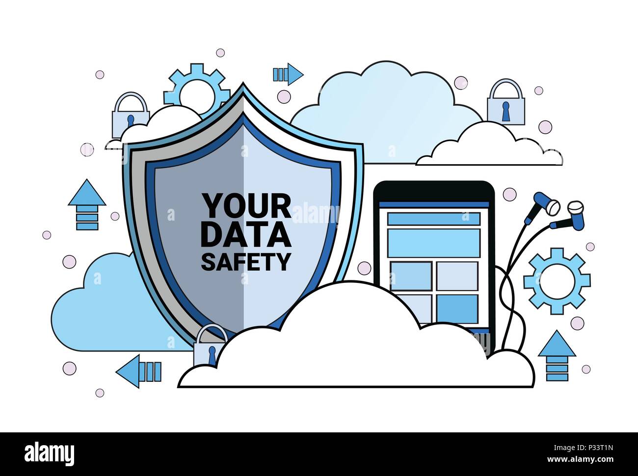 data safety cloud shield tablet padlock over synchronization General