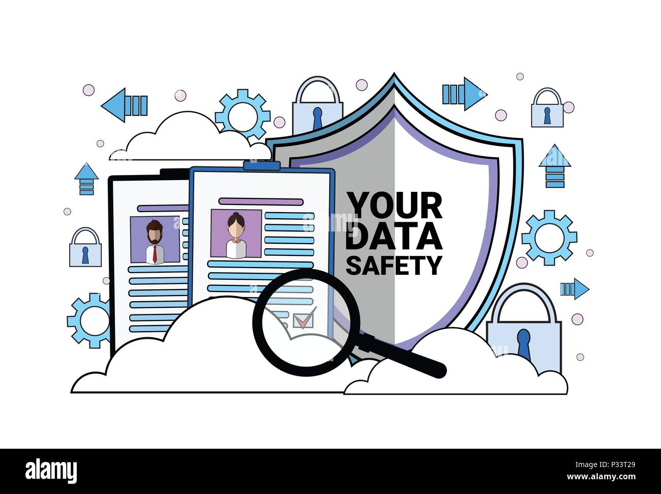 data safety cloud portfolio shield tablet padlock over synchronization
