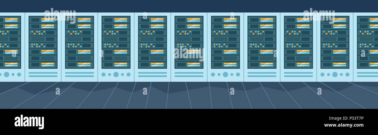 data storage center with hosting servers and staff, computer technology ...