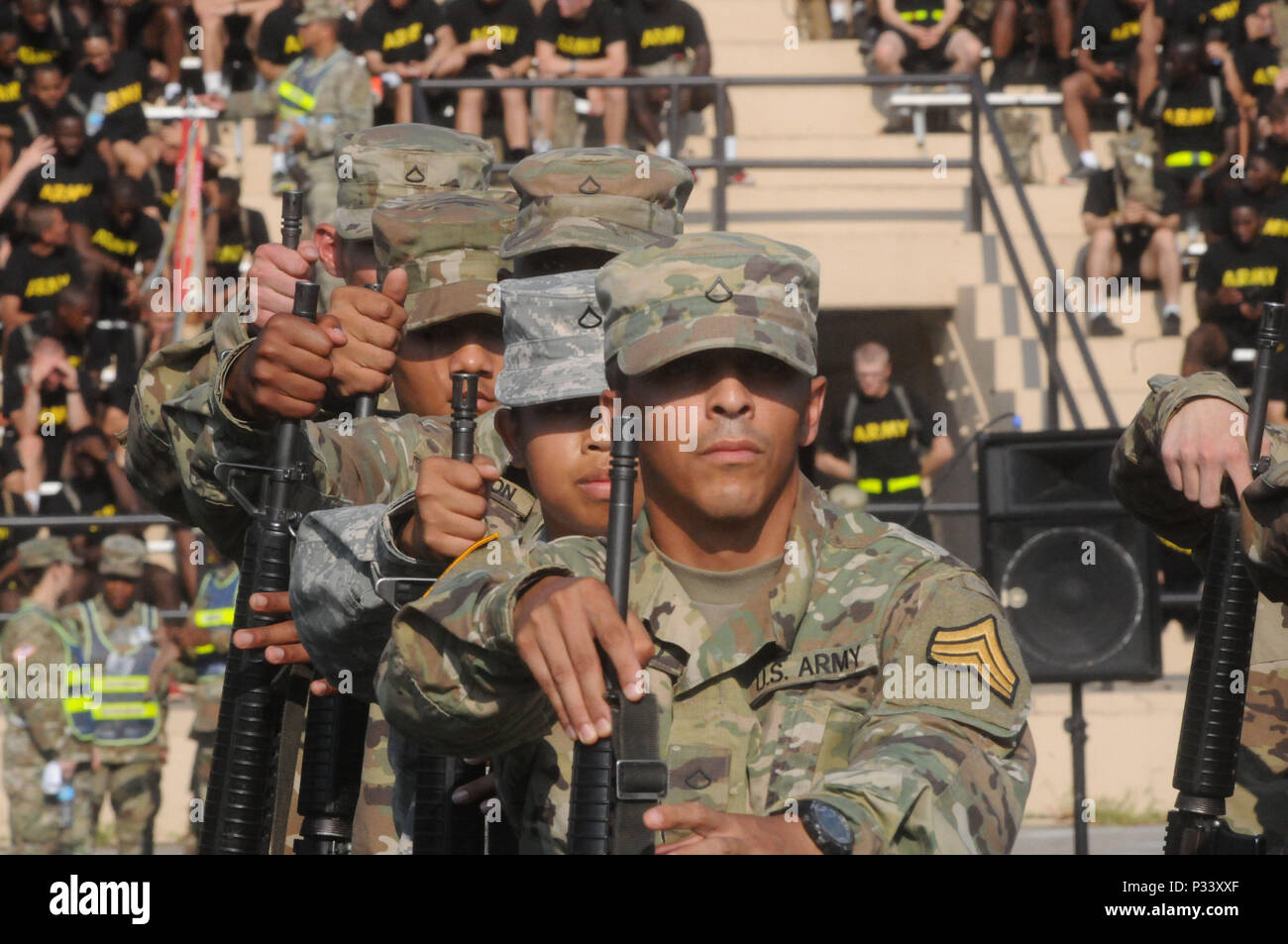 Soldiers execute the preparatory command of sling arms during the ...