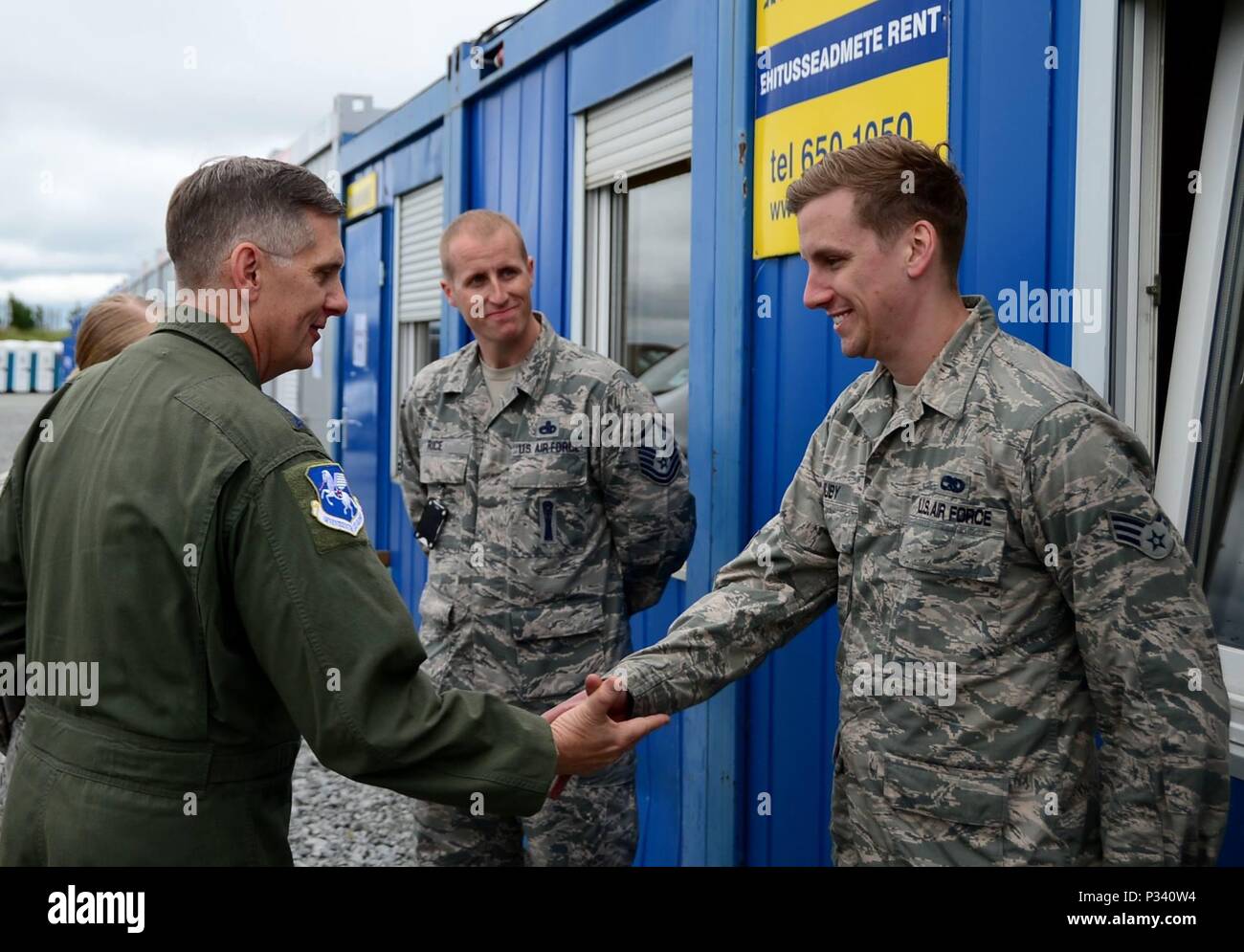 U.S. Air Force Lt. Gen. Timothy M. Ray, 3rd Air Force commander, greets ...