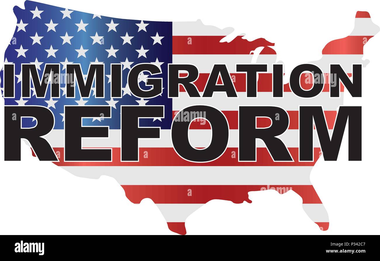 Government Immigration Reform Text Outline with American USA Flag in