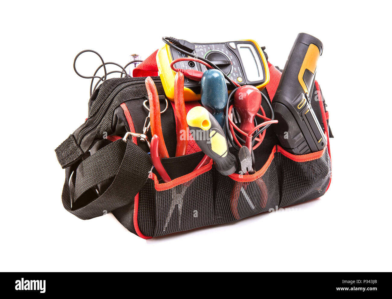 Tool bag with tools on a white background Stock Photo