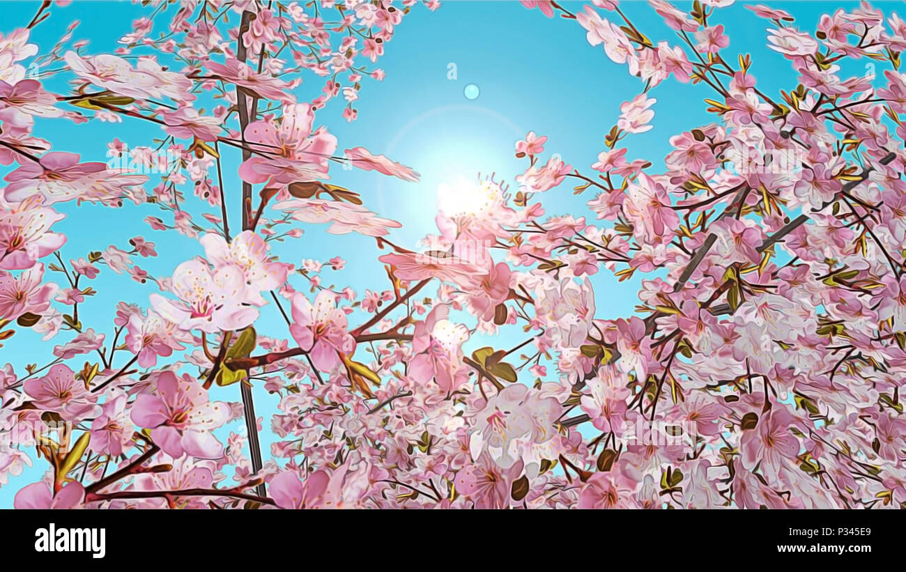 3D rendered painted effect of cherry blossom tree Stock Photo - Alamy