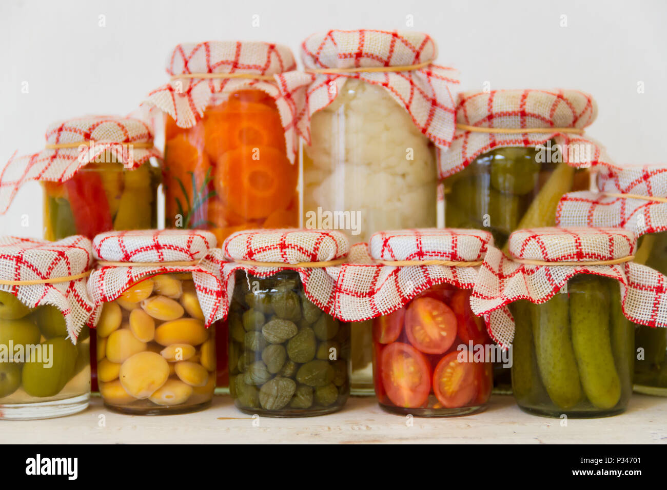 variety of jars with organic vegetable pickles Stock Photo Alamy