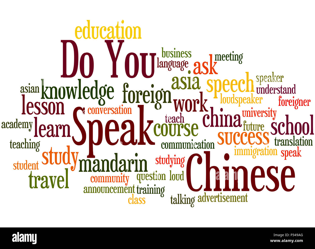 Do You Speak Chinese, word cloud concept on white background Stock 