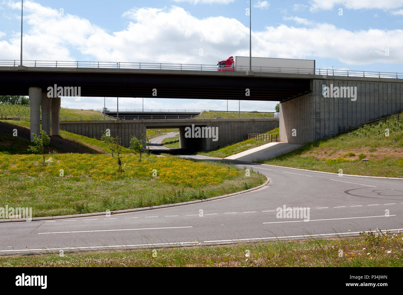 M6 motorway flyovers at Catthorpe Interchange, Leicestershire, England, UK Stock Photo