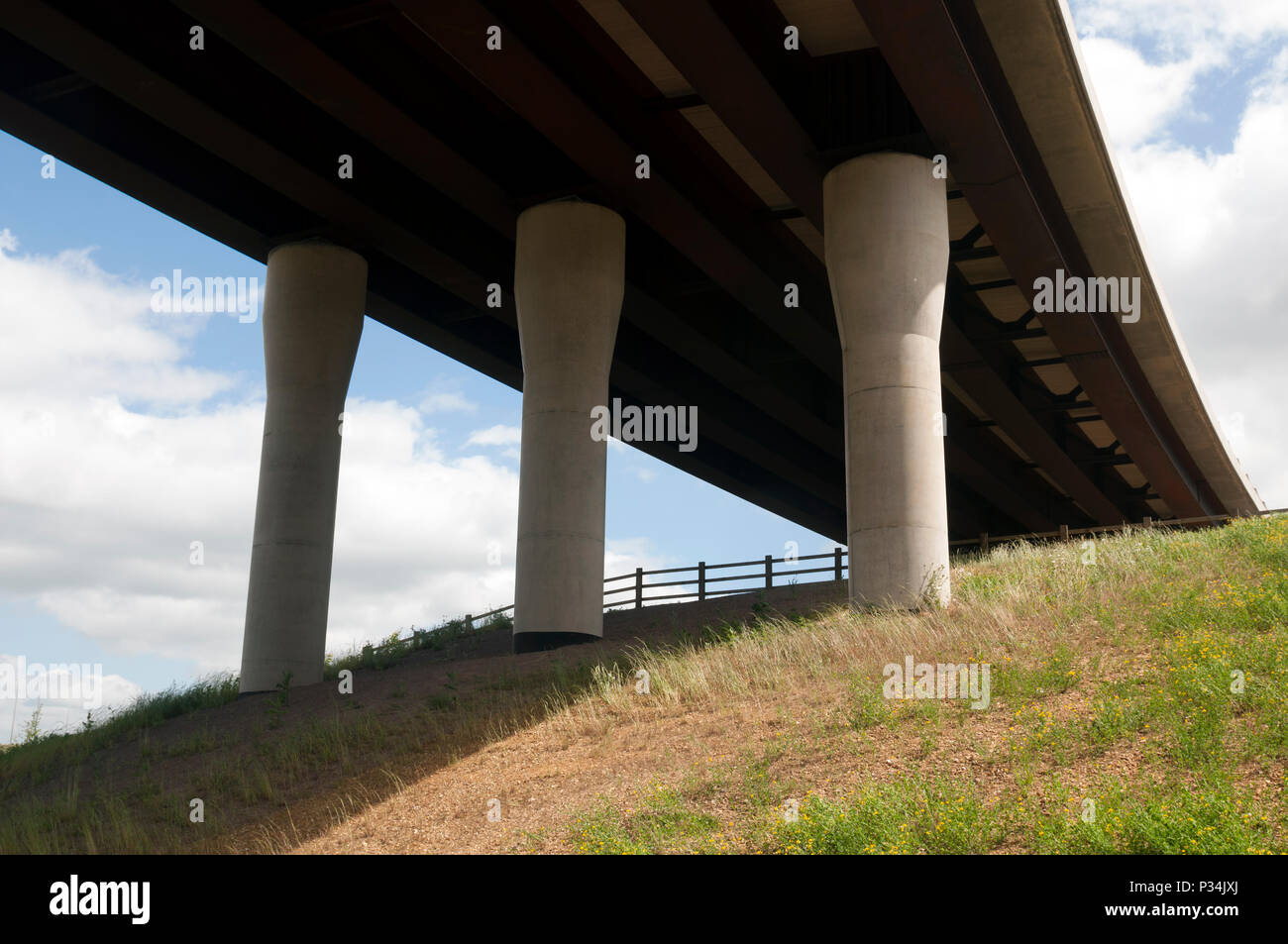 Underside view of a flyover on the M6 motorway at Catthorpe Interchange, Leicestershire, England, UK Stock Photo