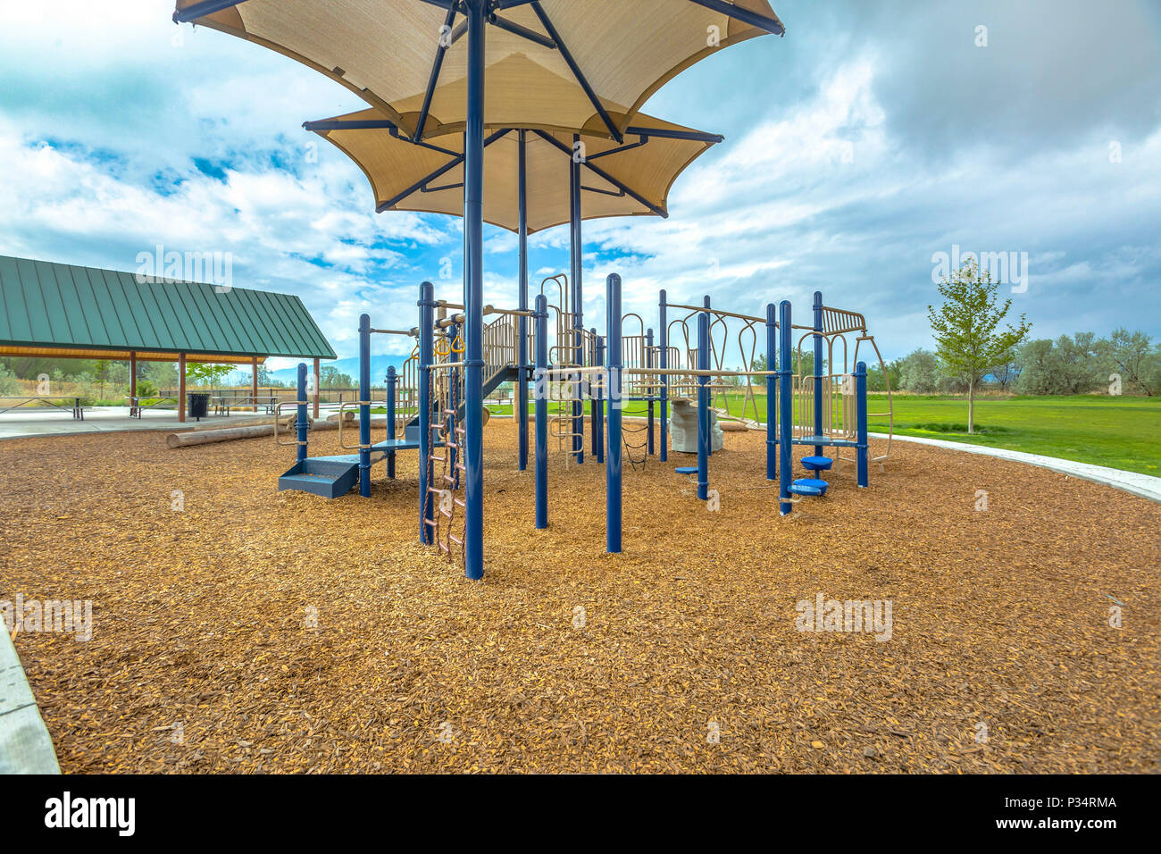 Wood chip playground in Utah Valley shot during the day Stock Photo Alamy