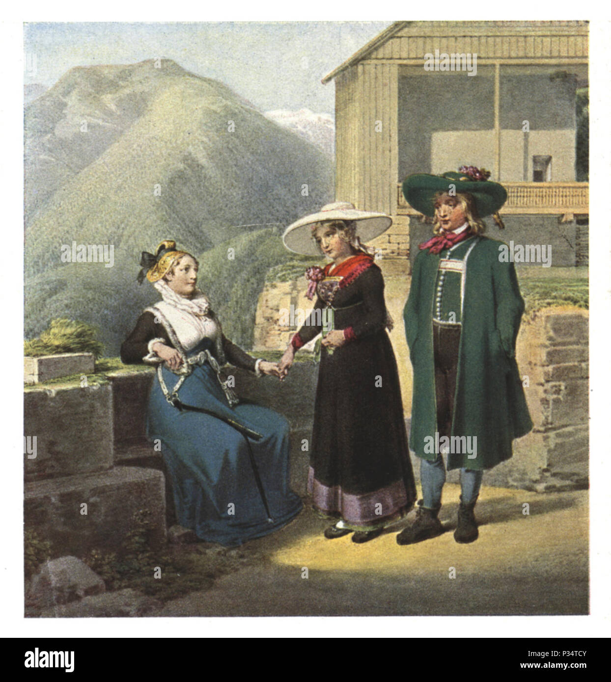 069 BBCrgersfrau aus Bruck an der Mur und Bauernpaar aus der Gegend von Leoben - Aquarell von MatthA4us Loder, 1822 Stock Photo