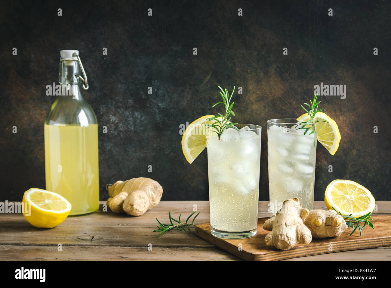 Ginger Ale or Kombucha in Bottle Homemade lemon and ginger organic