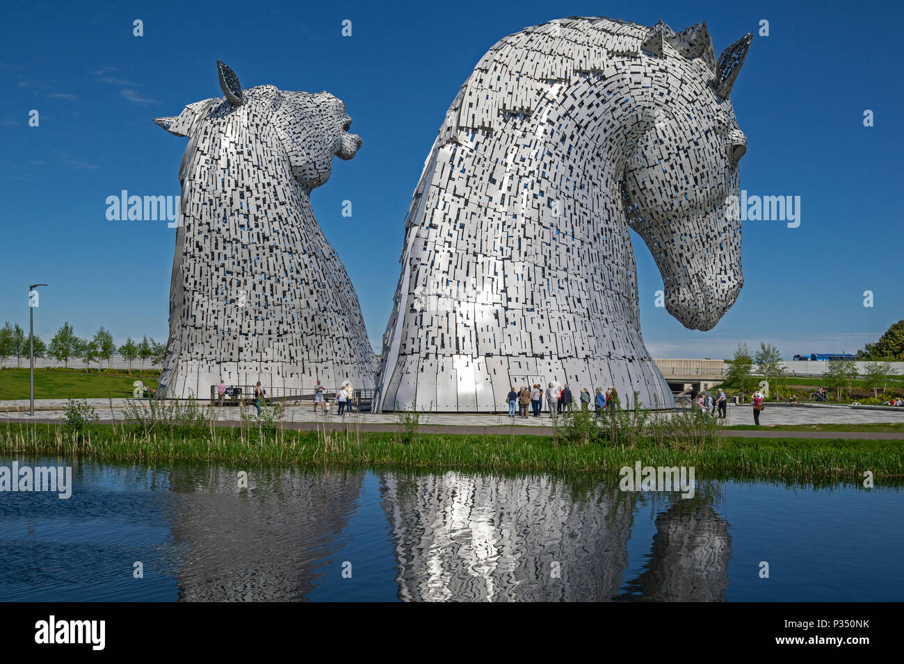 the Kelpies sited by the Forth & Clyde Canal at The Helix park in Falkirk near Grangemount in Scotland UK Stock Photo