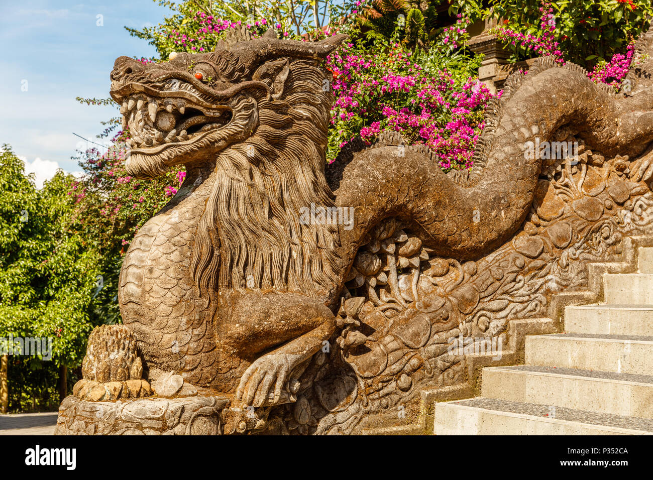 Dragon statues at the entrance of Vihara Dharma Giri, Buddhist temple