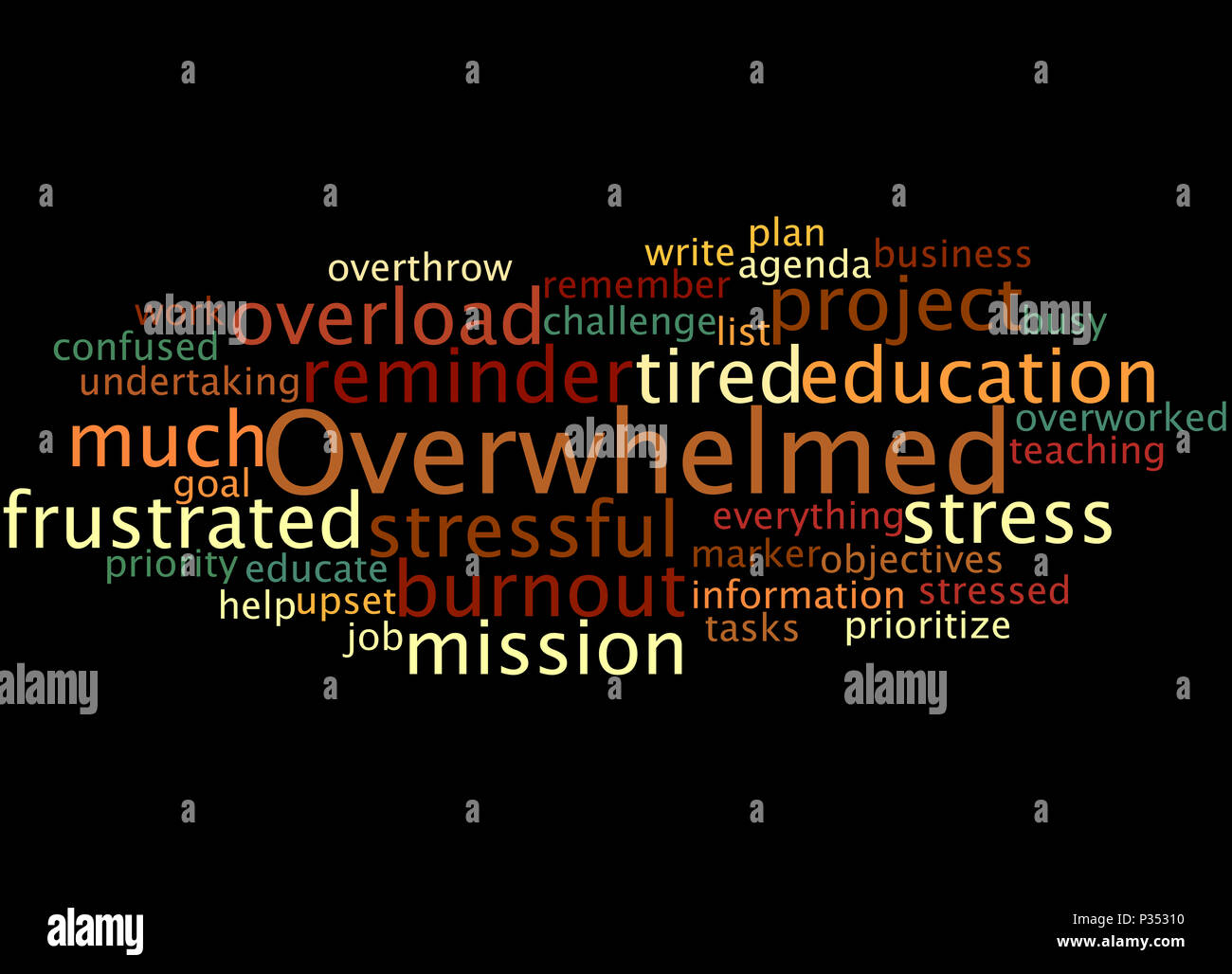 Overwhelmed, word cloud concept on black background Stock Photo Alamy