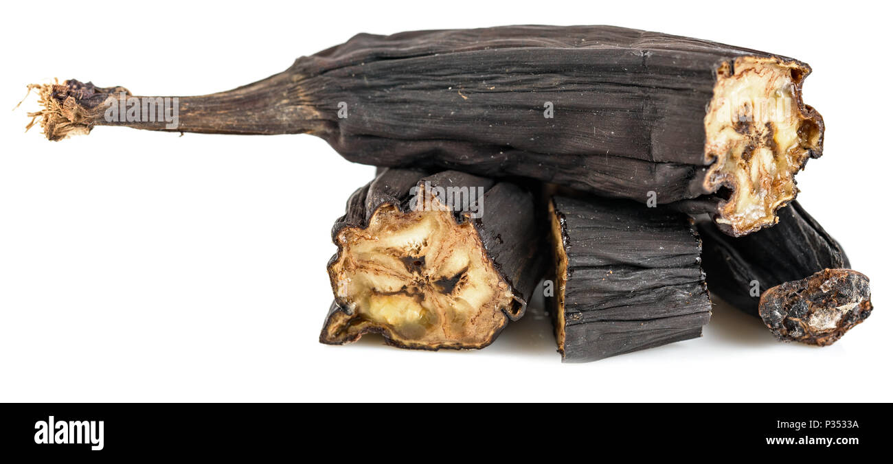 Dry bananas. Banana expired. Isolated on white background Stock Photo