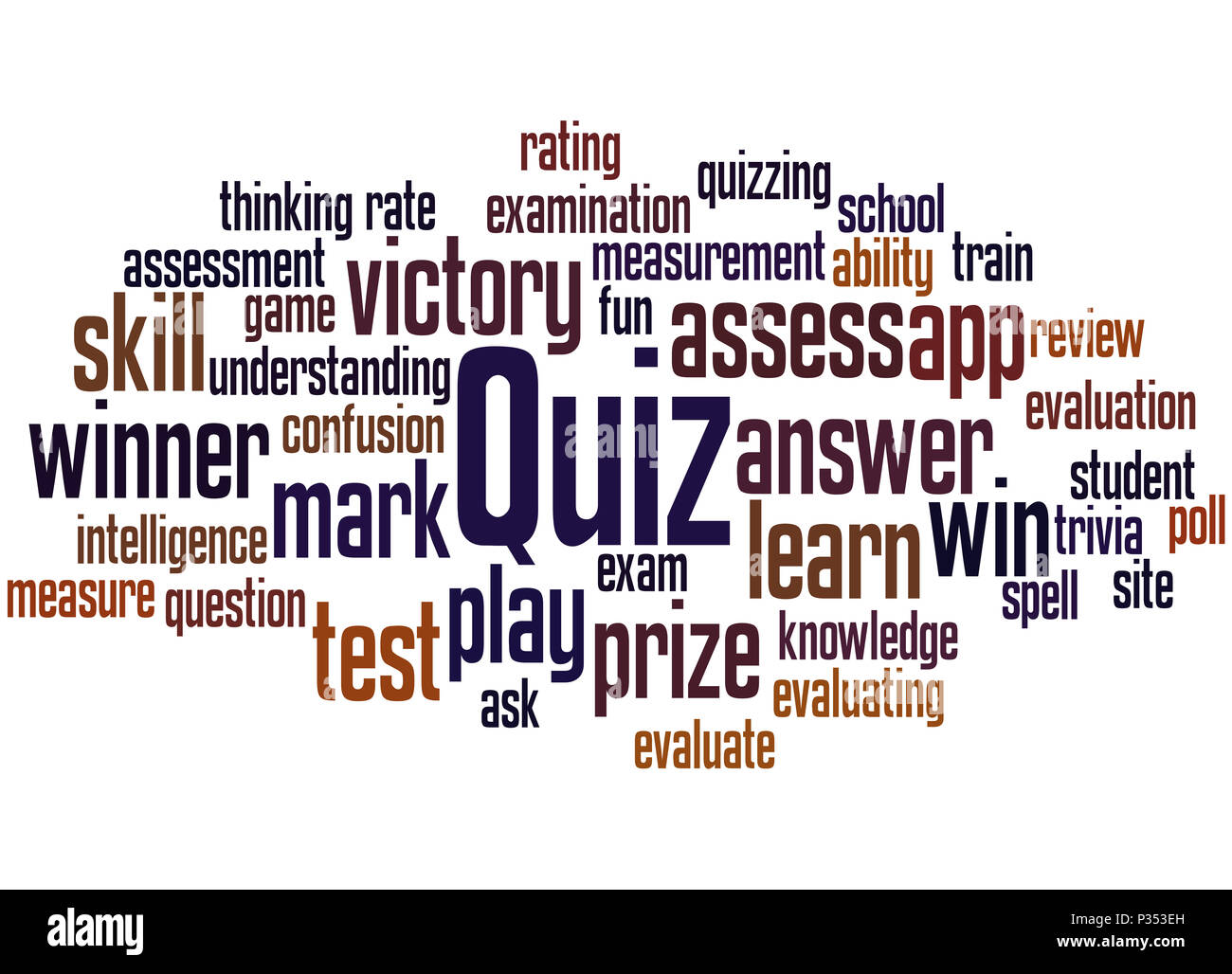 Quiz, word cloud concept on white background. Stock Photo