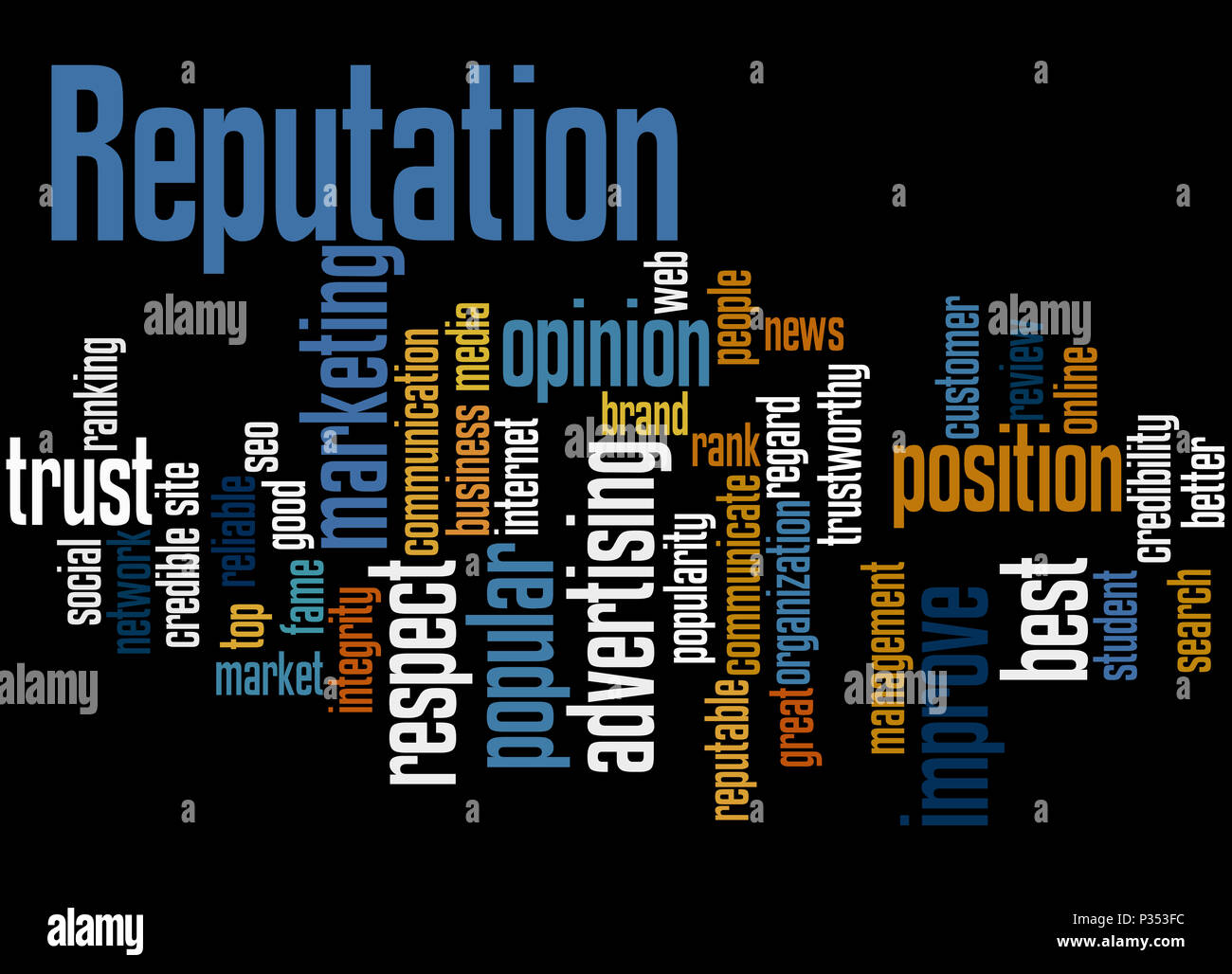 Reputation, word cloud concept on black background Stock Photo Alamy