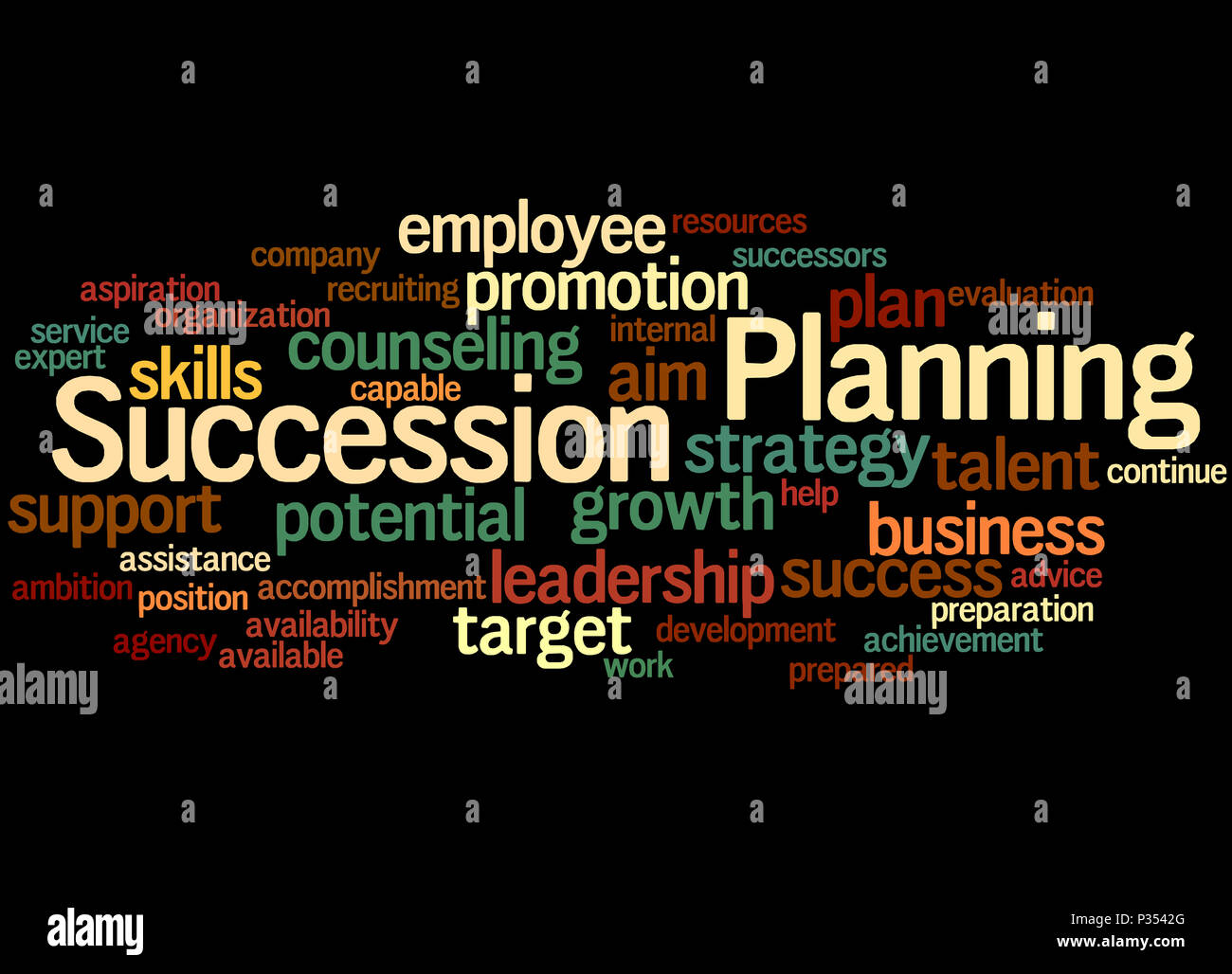 Succession Planning, word cloud concept on black background Stock 