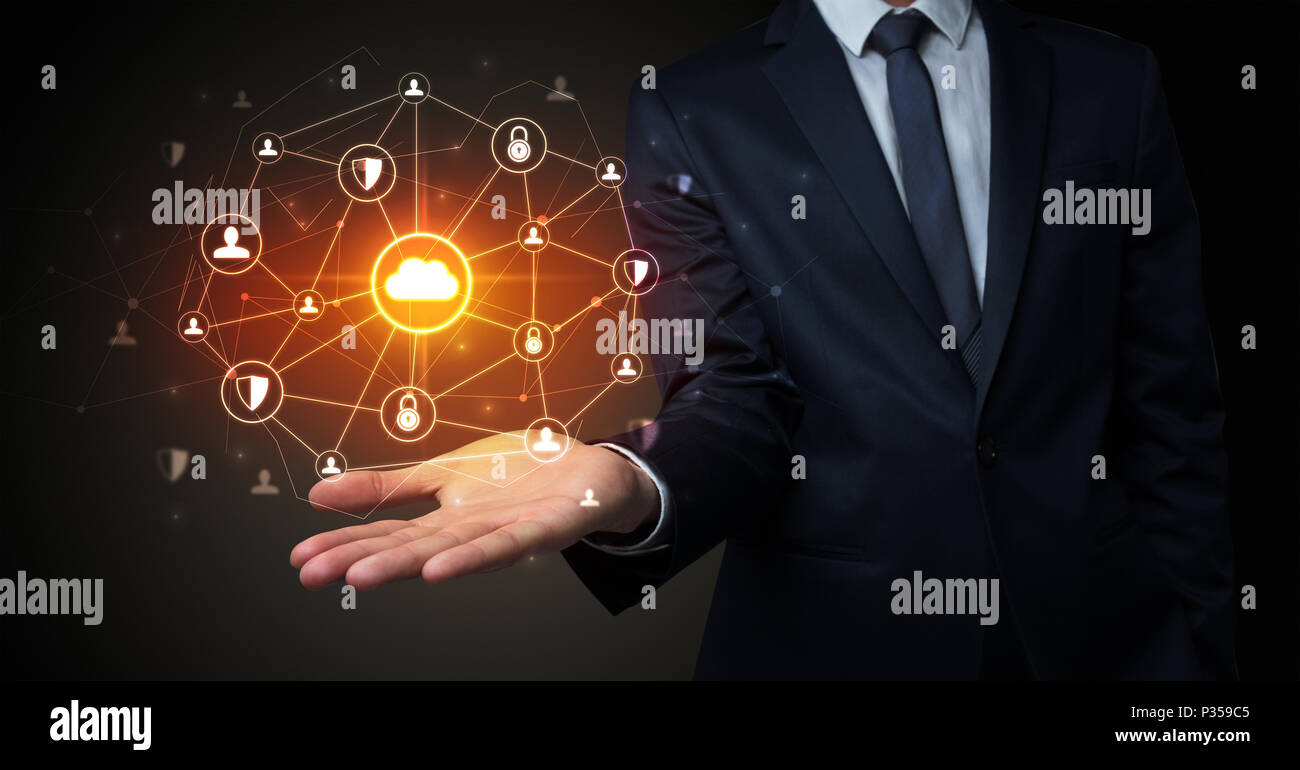 Businessman holding networking connection concept with dark wallpaper Stock  Photo - Alamy