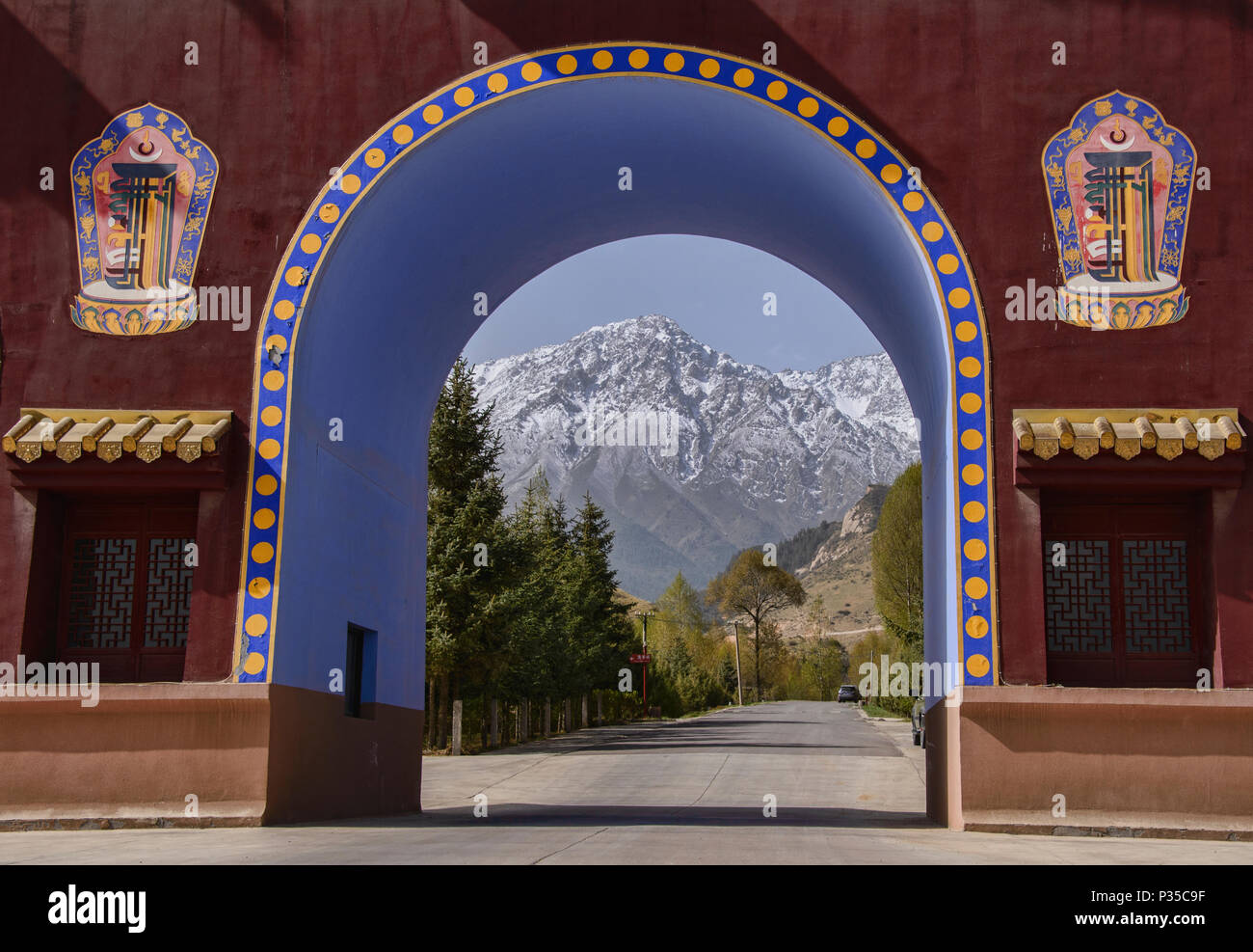 View of the Qilian Mountains from the Mati Si Temples, Gansu, China Stock Photo