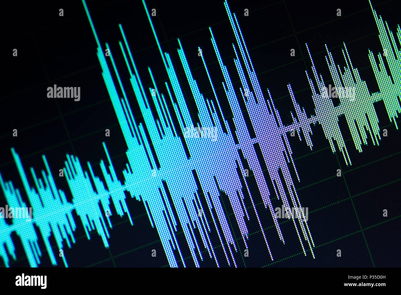 Audio sound wave studio editing computer program screen showings sounds