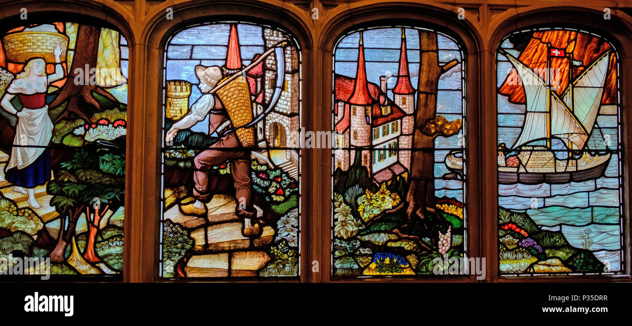 Part of A Swiss Summer Landscape Stained Glass (East window) at Two