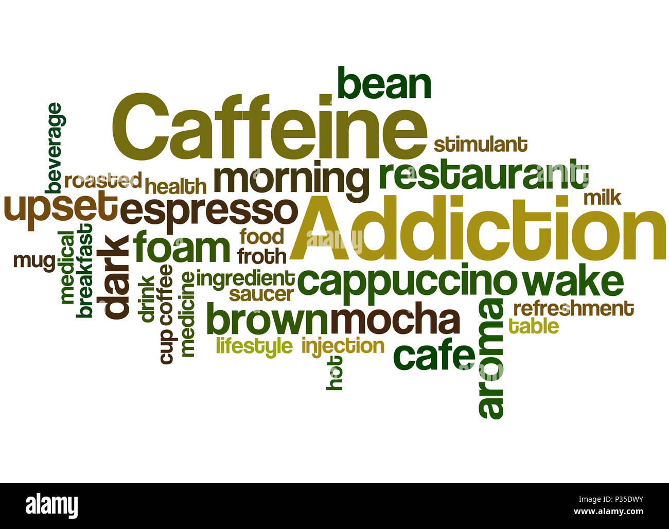 Caffeine addiction, word cloud concept on white background Stock Photo