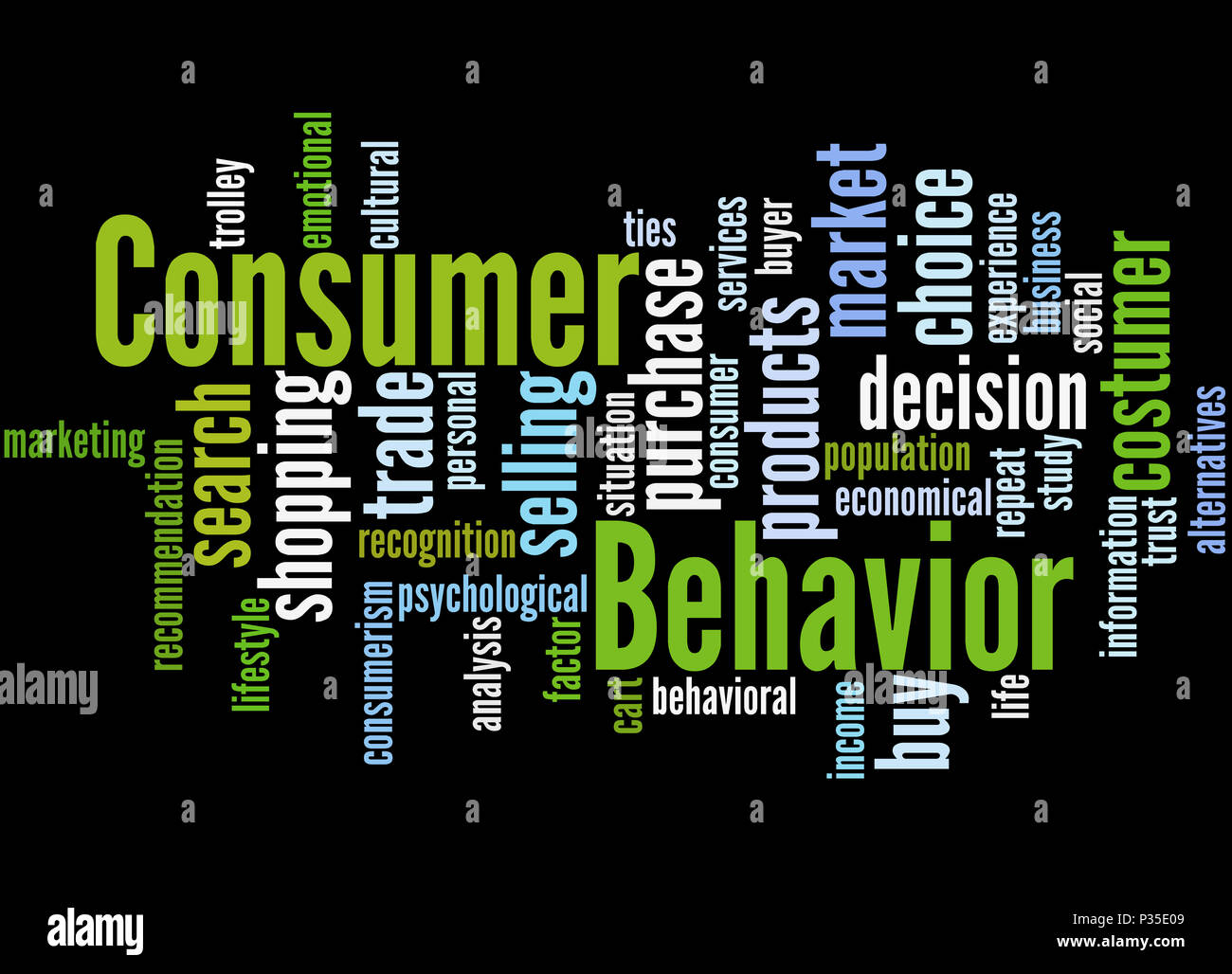 Consumer Behavior, word cloud concept on black background Stock Photo