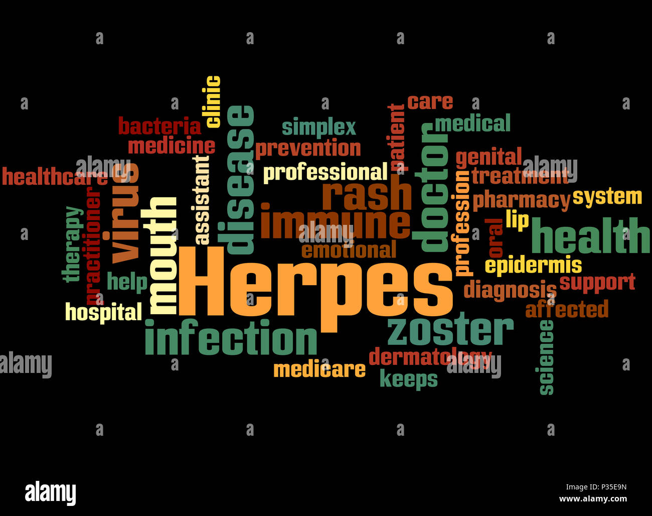 Herpes, word cloud concept on black background. Stock Photo