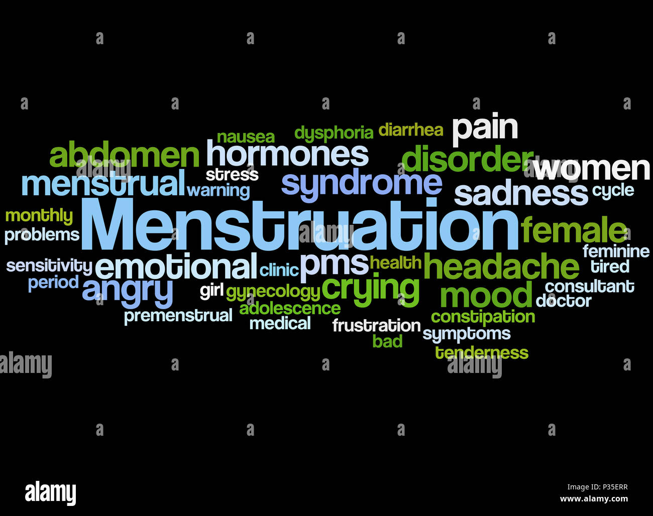 Menstruation, word cloud concept on black background Stock Photo - Alamy