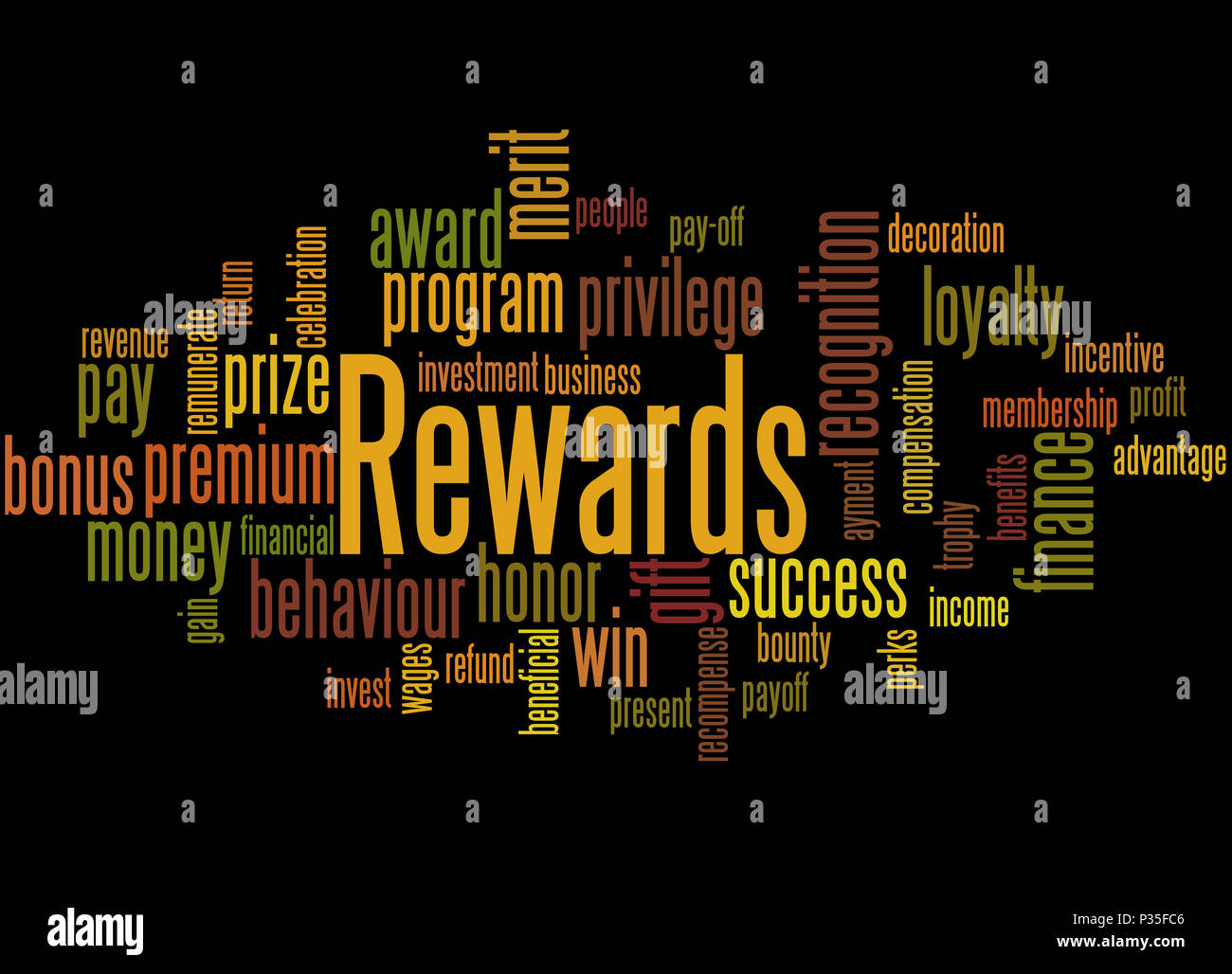 Rewards, word cloud concept on black background Stock Photo - Alamy