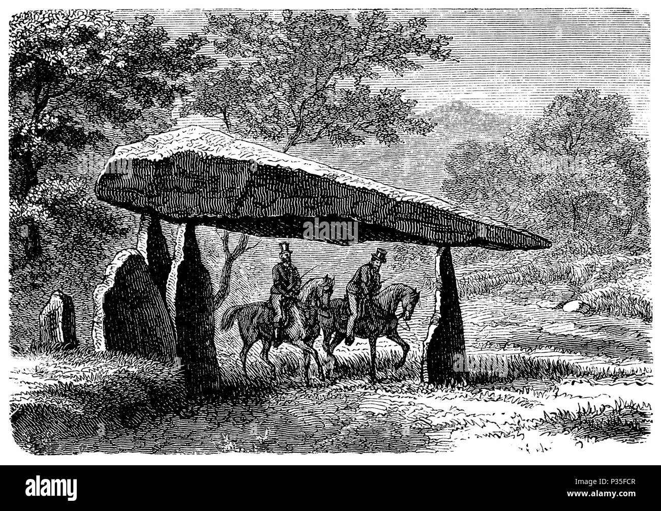 Dolmen in Pentre Ifan in South Wales in the Preseli Hills,   1887 Stock Photo