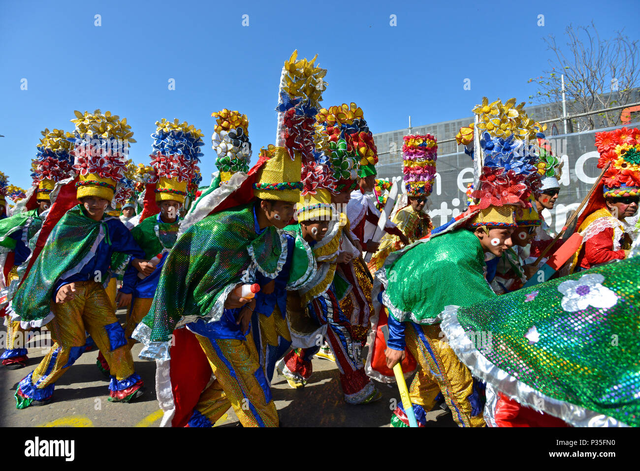 One of the oldest costumes of el Carnaval de Barranquilla is The Congo, they say it was originated from a native war dance of the Congo, Africa. Stock Photo