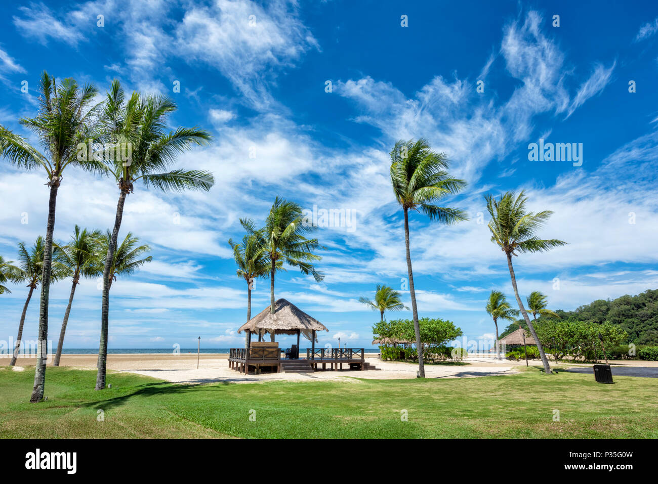 The lush grounds of the Shangri La Rasa Ria Hotel and Resort in Kota Kinabalu, Borneo, Malaysia Stock Photo