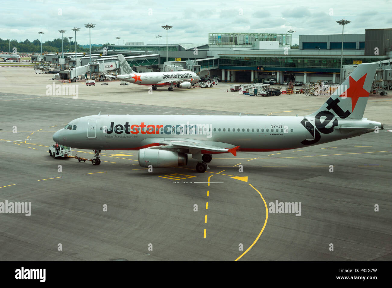 Singapore, Republic of Singapore, plane at Terminal 1 of Changi Airport Stock Photo