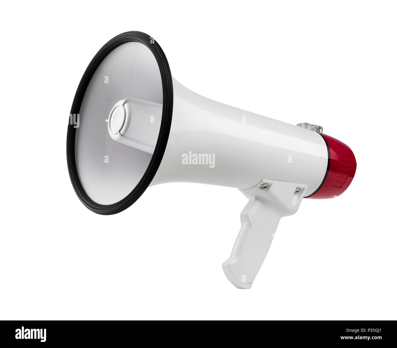 Close up of a bullhorn, megaphone isolated on white background Stock Photo