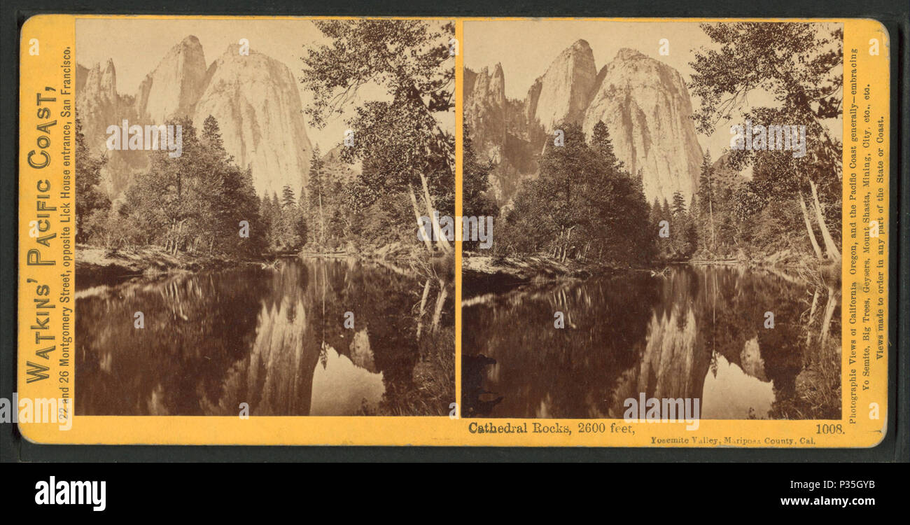 57 Cathedral Rocks, 2600 ft, Yosemite Valley, Mariposa County, Cal, by Watkins, Carleton E., 1829-1916 Stock Photo