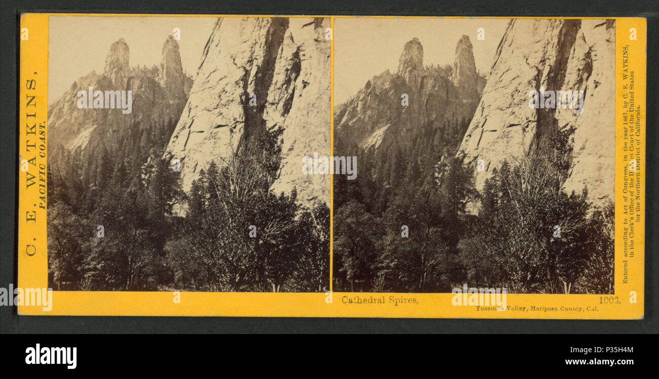 57 Cathedral Spires, Yosemite Valley, Mariposa County, Cal, by Watkins, Carleton E., 1829-1916 2 Stock Photo