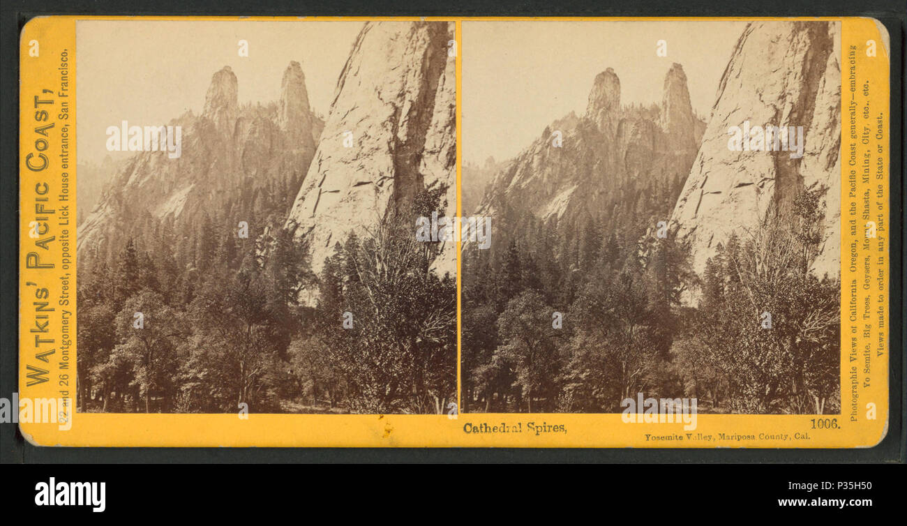 57 Cathedral Spires, Yosemite Valley, Mariposa County, Cal, by Watkins, Carleton E., 1829-1916 3 Stock Photo