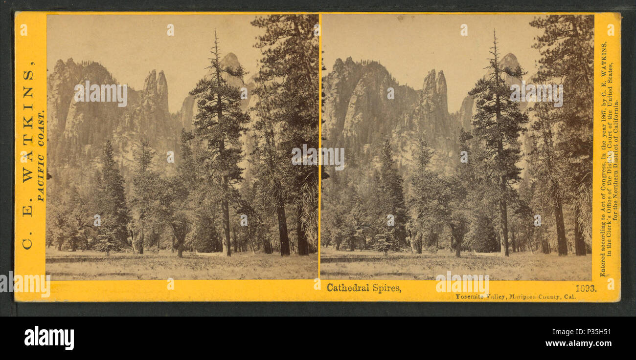 57 Cathedral Spires, Yosemite Valley, Mariposa County, Cal, by Watkins, Carleton E., 1829-1916 4 Stock Photo