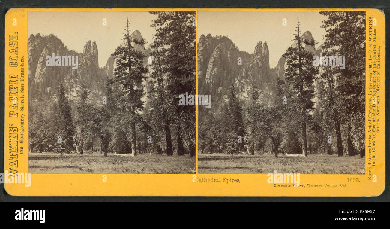 57 Cathedral Spires, Yosemite Valley, Mariposa County, Cal, by Watkins, Carleton E., 1829-1916 5 Stock Photo