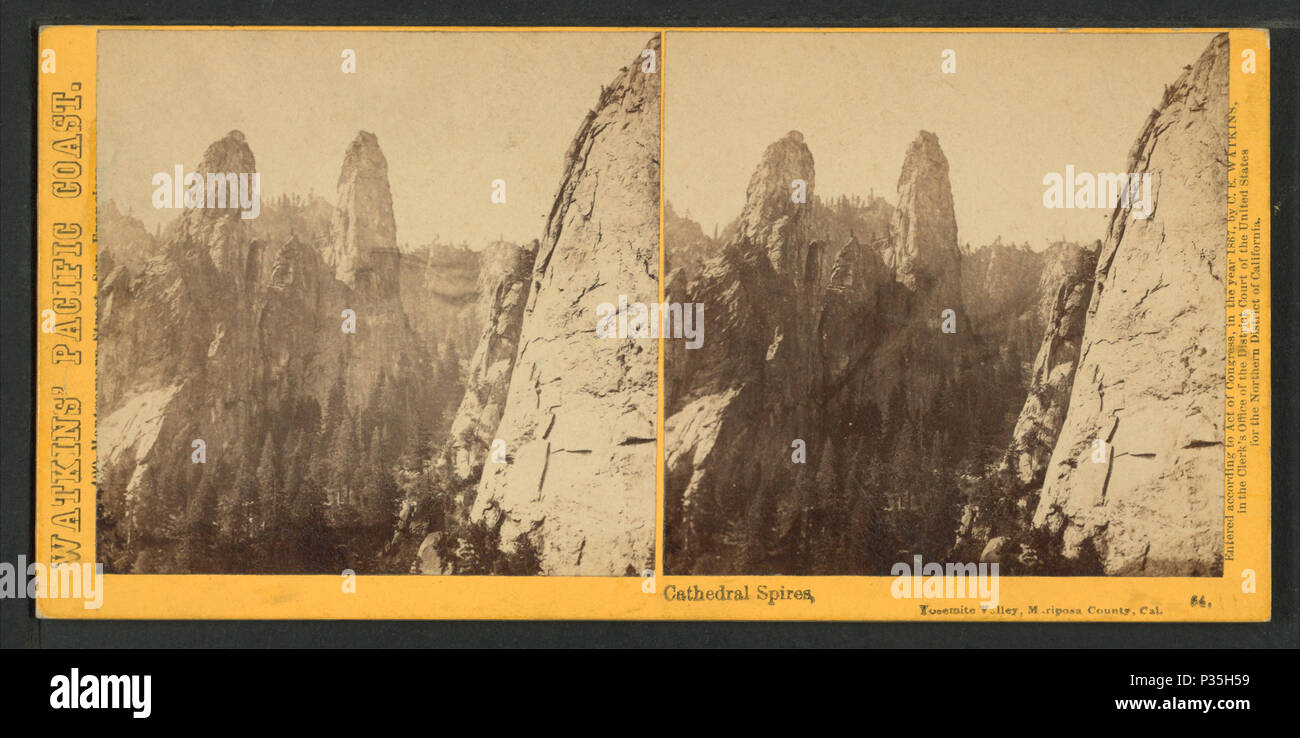 57 Cathedral Spires, Yosemite Valley, Mariposa County, Cal, by Watkins, Carleton E., 1829-1916 Stock Photo