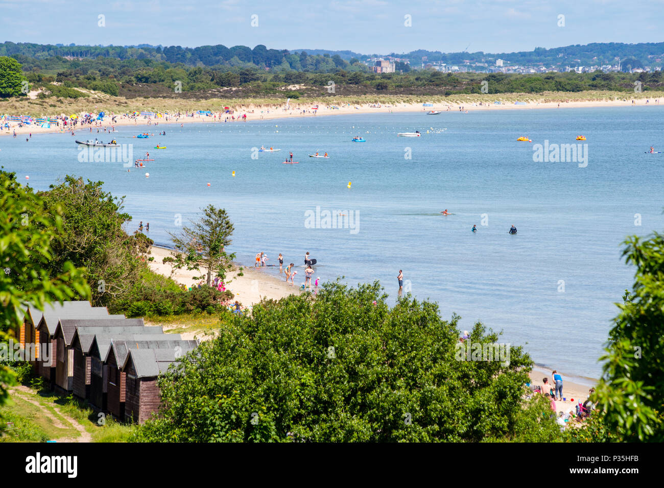 Studland Bay beach and beach huts, Dorset, England Stock Photo Alamy